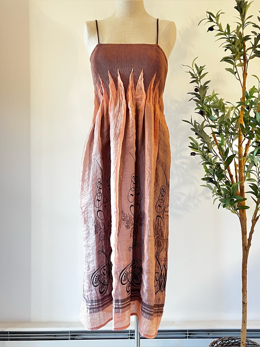 Y2k Lapis for Anthropologie Boho Dress mauve Dusty Rose Gauze Floral butterfly